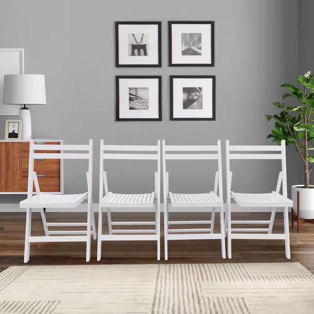 Foldable Patio Dining Set, 4 Folding Chairs, Indoor and Outdoor Universal, White