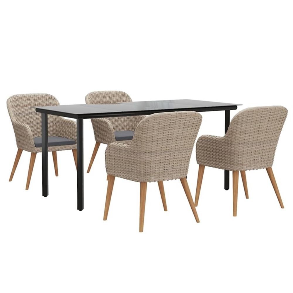 Bowery Hill Garden Dining Set Table – Black/Chairs – Brown/Cushions – Dark Gray