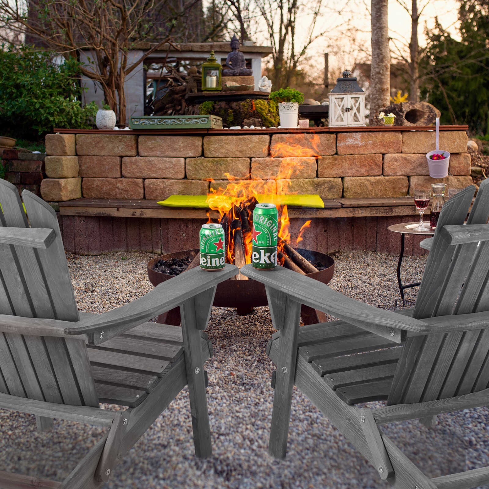Set of 2 Folding Adirondack Chair Outdoor Patio All Weather Fire Pit Chairs Wood