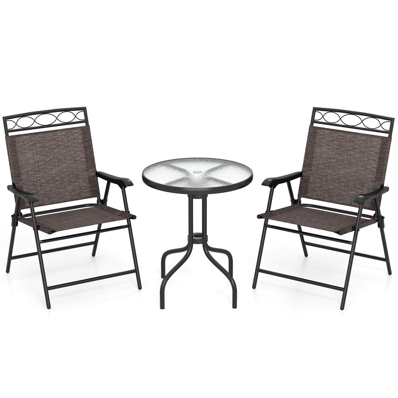 3 PCS Outdoor Bistro Dining Furniture Set w/1.57″ Umbrella Hole Rippled