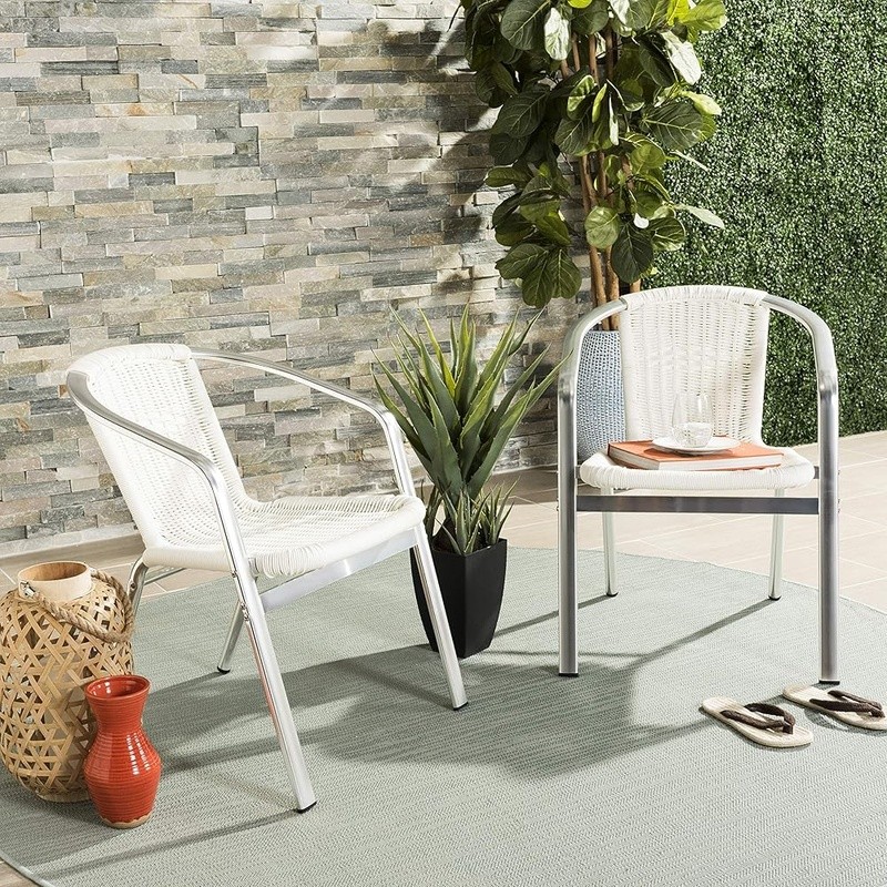 Rattan Patio Chair Set of 2 Wing Back Outdoor Furniture No Assembly Required New