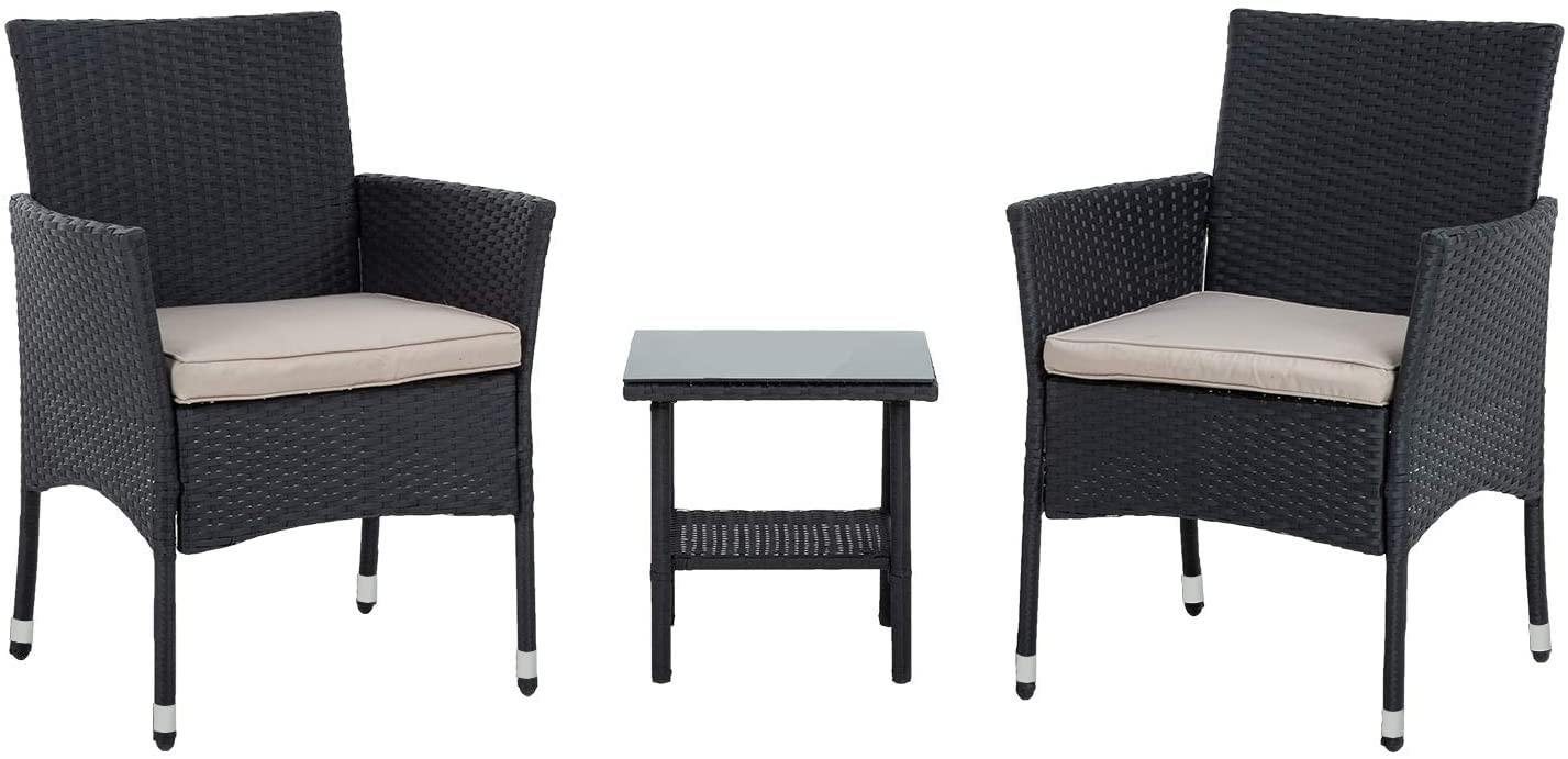 Patio Furniture Set 3 Piece Patio Chair Bistro Set Outdoor Rattan Chairs Wick…