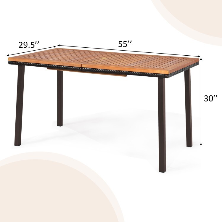 55″ Indoors Outdoors Patio Acacia Wood Furniture Dining Table With Umbrella Hole