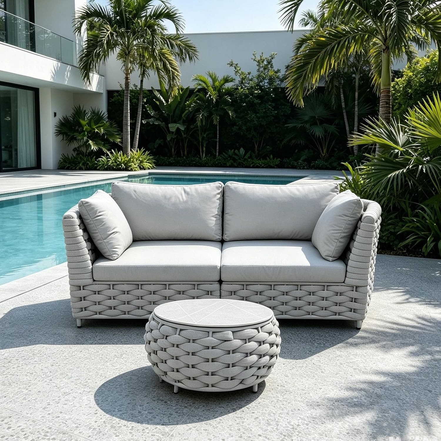 TWT 3 Piece Outdoor Patio Furniture Set Rope Weave Sofa Water Repellent