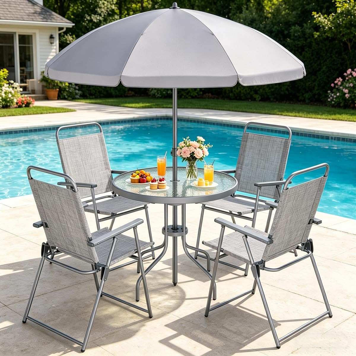 6 Piece Outdoor Patio Furniture Set, Small Outdoor Patio Dining Table and Chairs