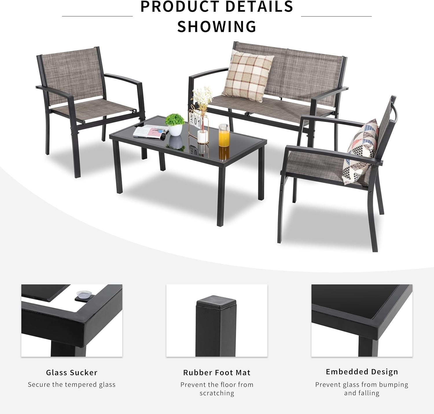 Durable Textile & Steel 4-Piece Outdoor Furniture Set – Easy Clean & Assemble