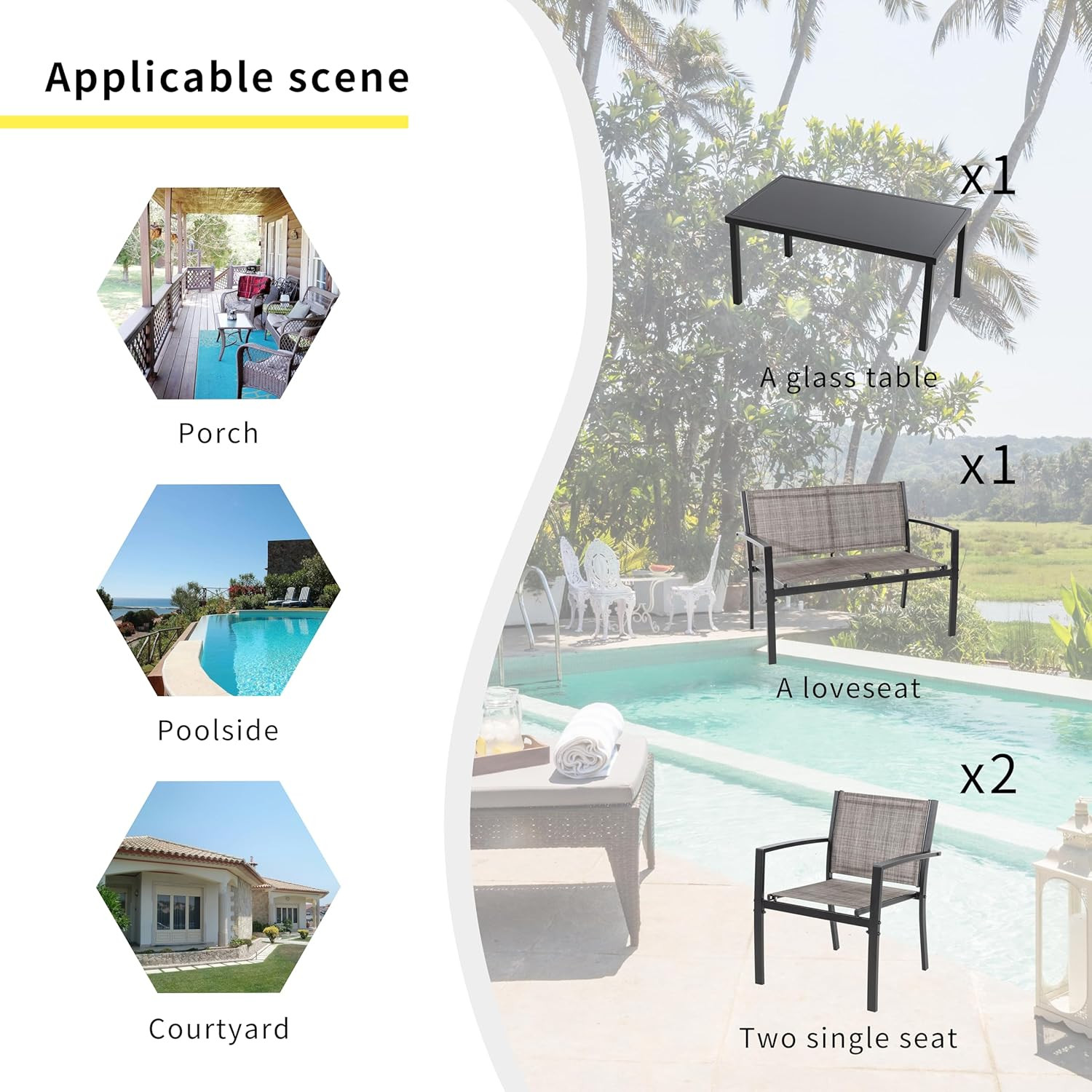 Light Brown 4-Piece All-Weather Patio Furniture Set with Glass Table & Chairs