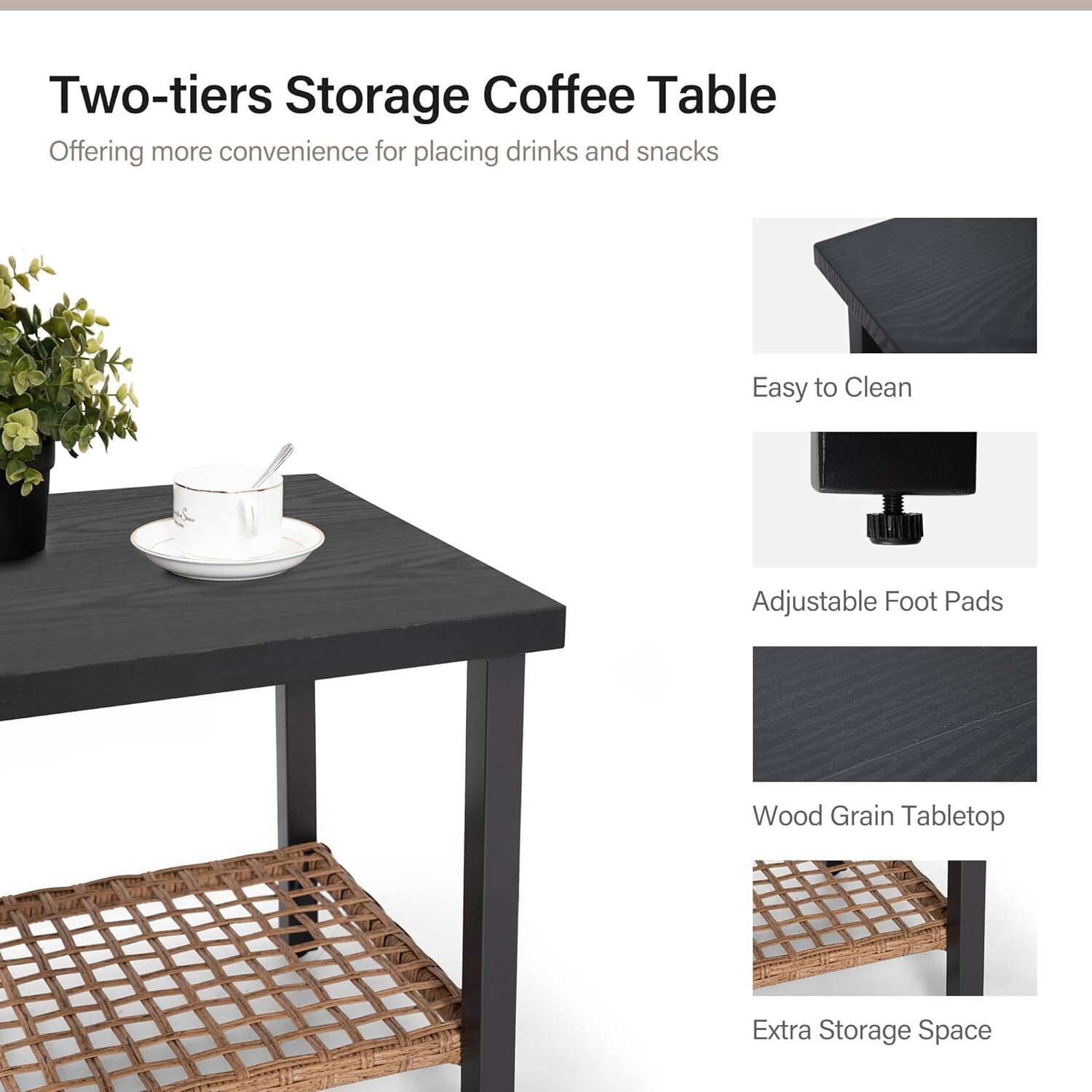 LAUSAINT HOME 3 Pieces Patio Conversation Set with 2-Tier Coffee Table, Beige