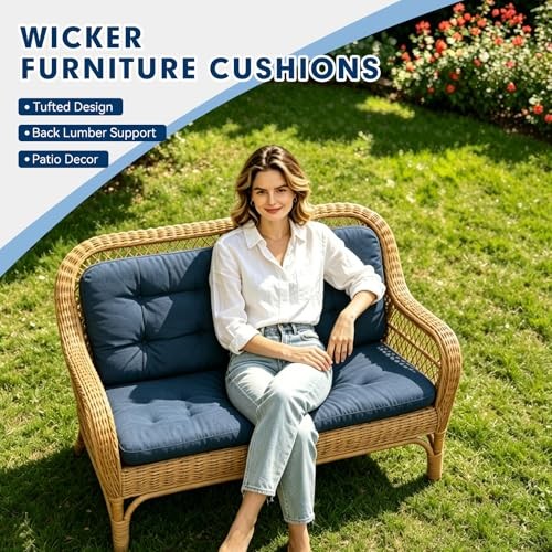 Wicker Chair Cushions 3 Piece Set, Outdoor Loveseat Wicker Cushions for Blue