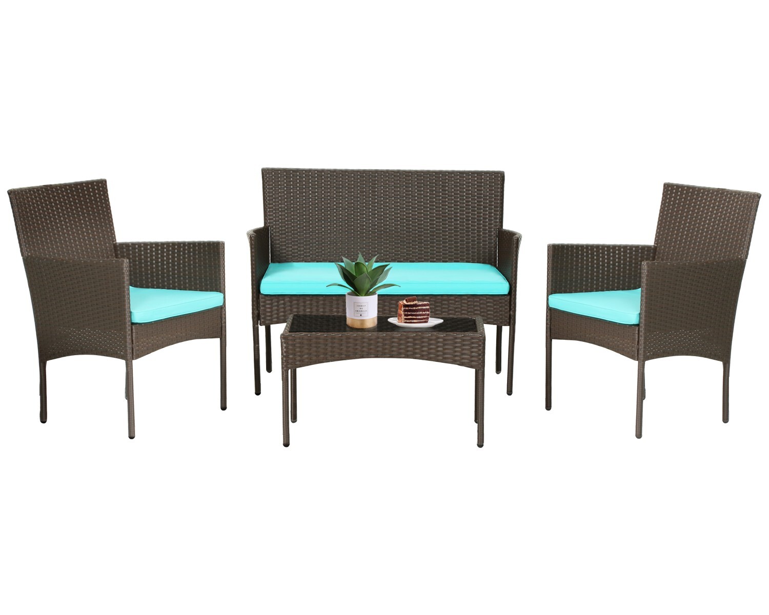 4 Pieces Patio Furniture Set Wicker Patio Conversation Set with Rattan Chair