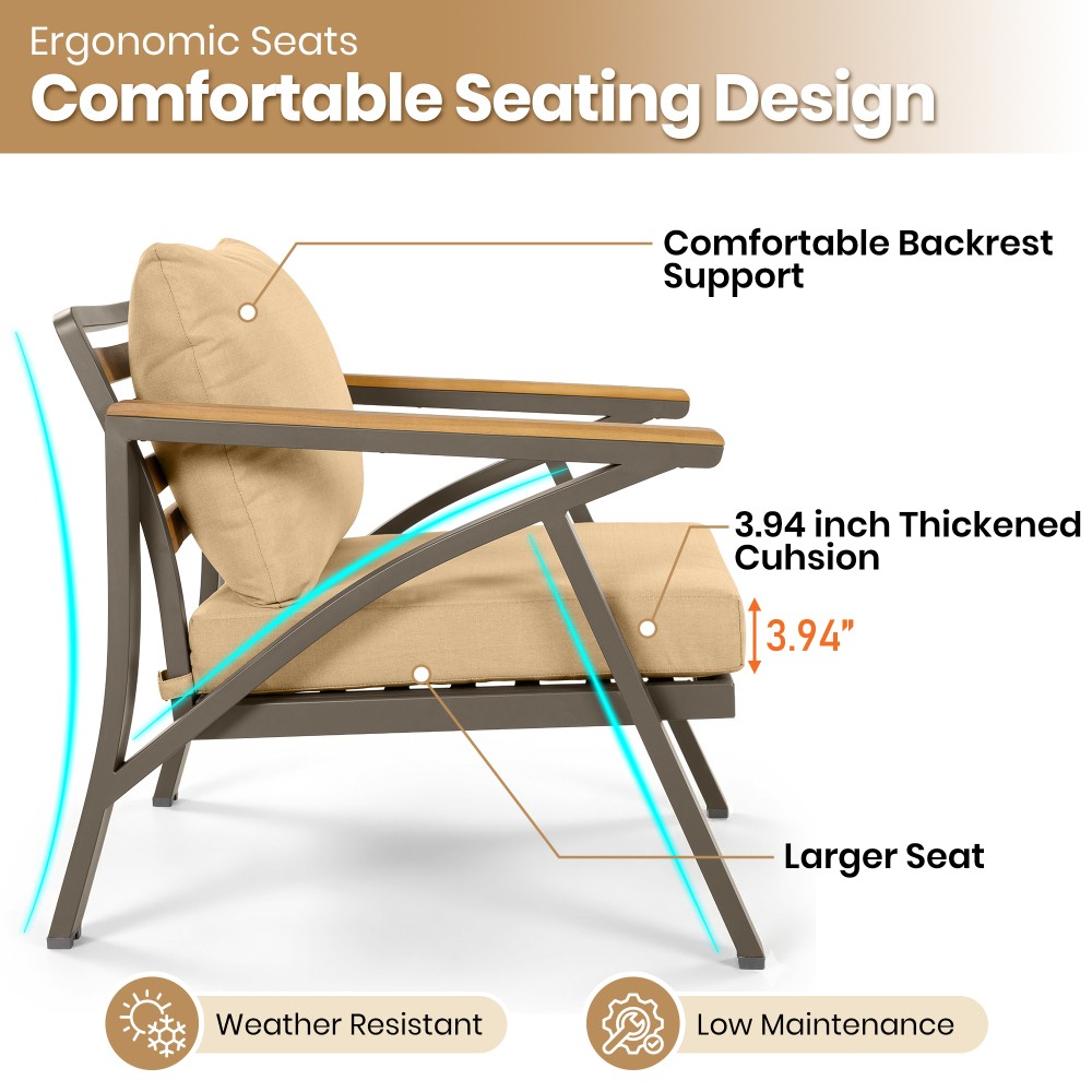 6-Piece Outdoor Patio Furniture Set, Steel Frame Sofa Set with Coffee Table