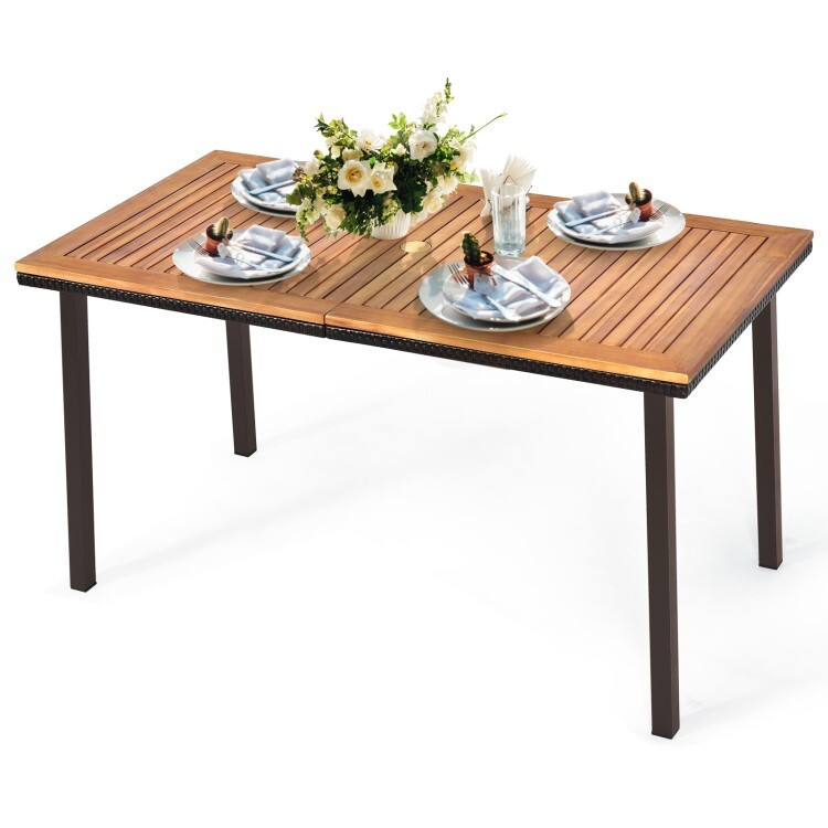 55″ Indoors Outdoors Patio Acacia Wood Furniture Dining Table With Umbrella Hole