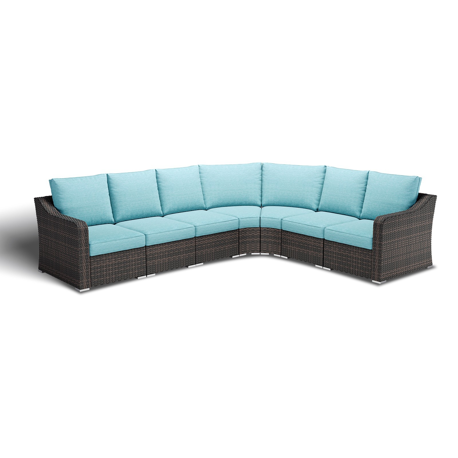 L-Shaped Patio Furniture Set Modular Sectional Wicker Couch w/ Cushions, 7 PCS