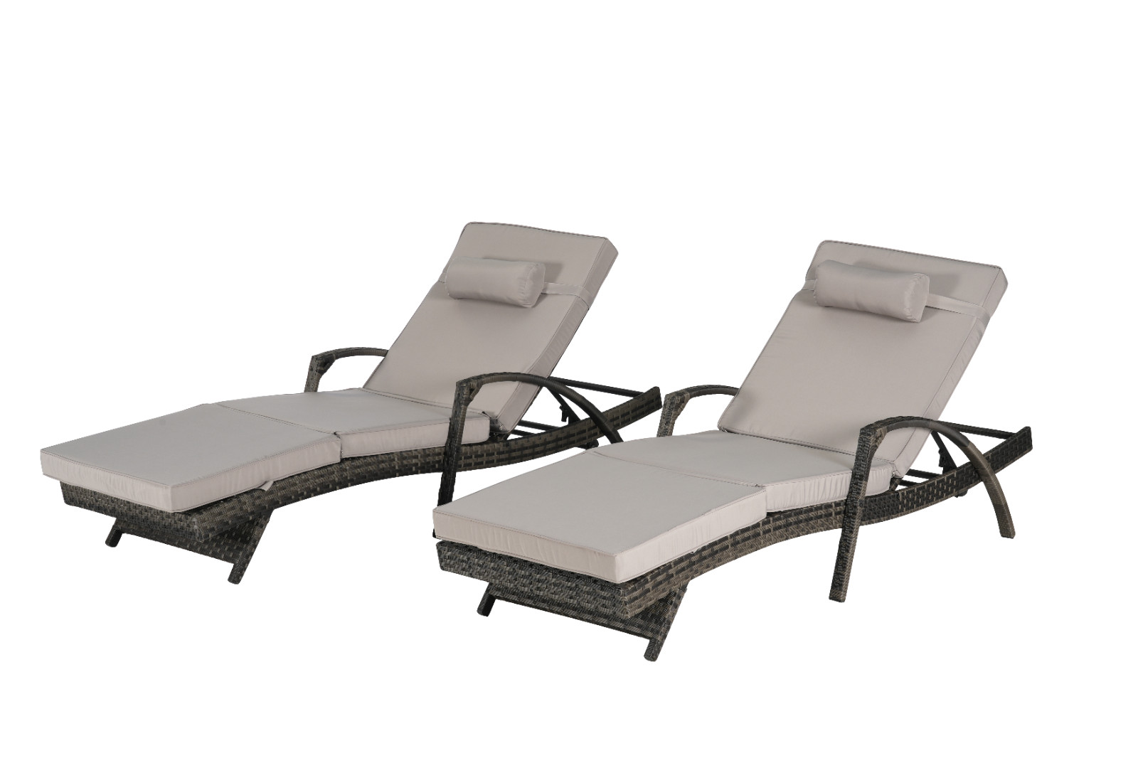 Outdoor Wicker Long Reclining Chair Set of 2 w/Cushions Lounge Chair Lawn Beach