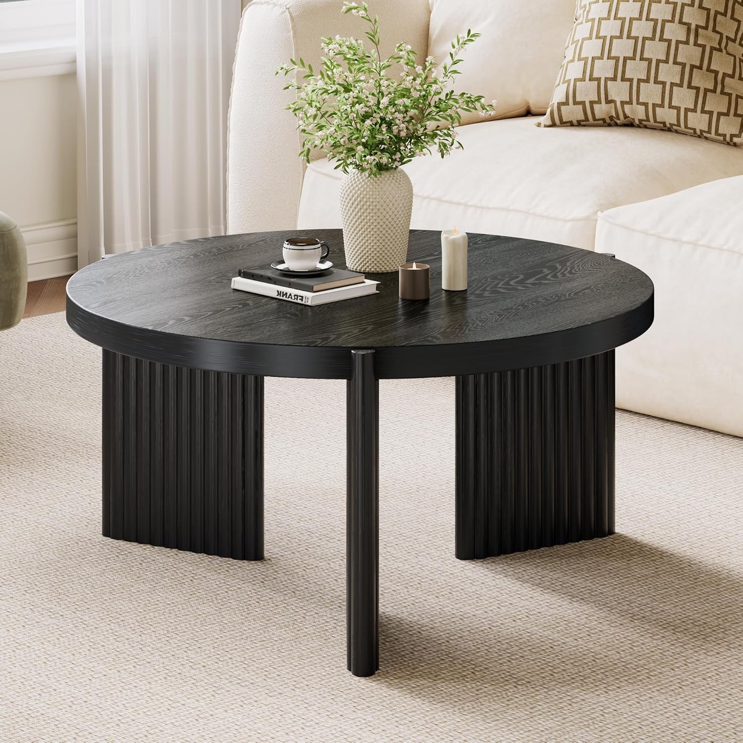 Coffee Table, 27.5″ Round Coffee Tables for Living Room, Modern