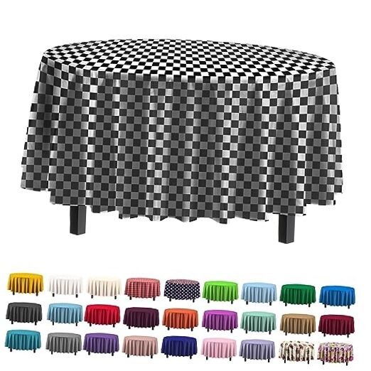 Exquisite-Pack Premium Plastic Tablecloth 84in. Round Table Cover – Checkered 12
