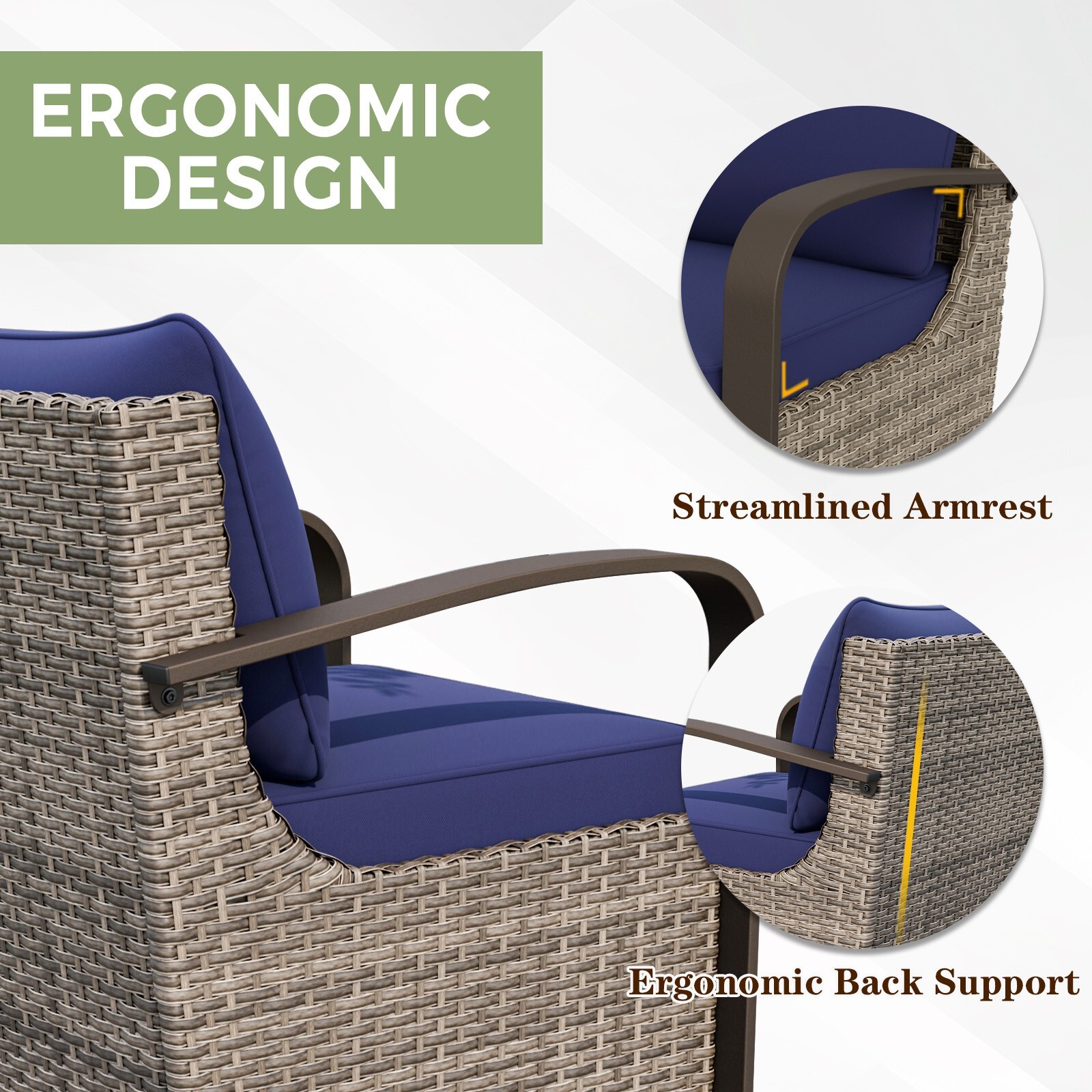 EAGLE PEAK 7 pcs Outdoor Half-Moon Curved Wicker Patio Conversation Set