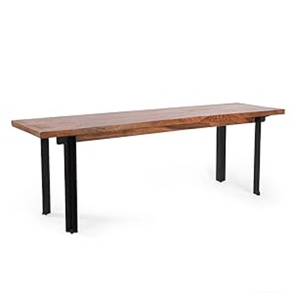 53″ Modern Industrial Dining Bench, Mango Wood & Iron Frame, Brown Black