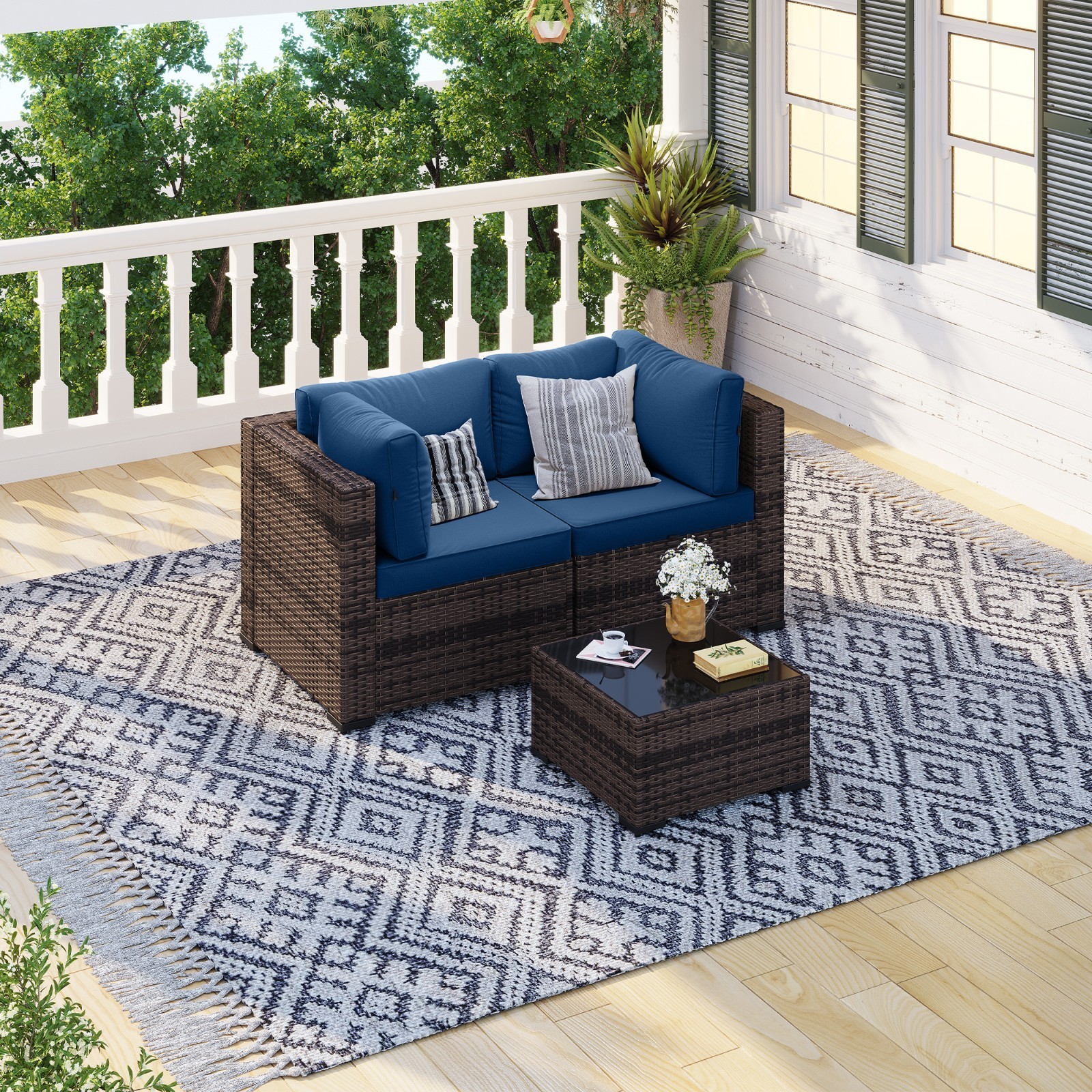 3pcs Outdoor Patio Furniture Set Table Wicker Rattan Sectional Sofa Cushions