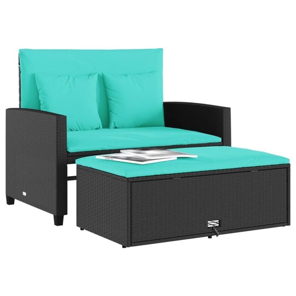 Bowery Hill Contemporary 2-Seater PE Rattan Patio Sofa in Black