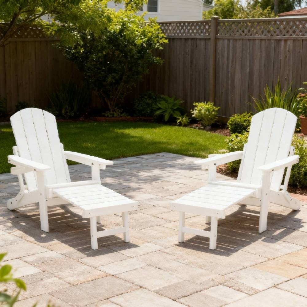 Foldable Patio Lounge Chair w/ Ottoman, Cup Holder & Adjustable Back