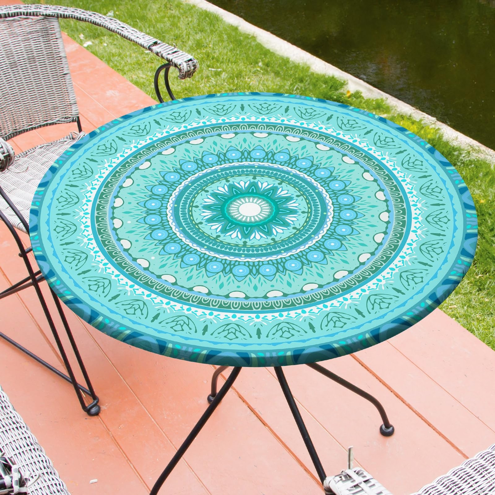Round Tablecloth Fitted Elastic Table Cover Waterproof Table Cloth for Dinner…