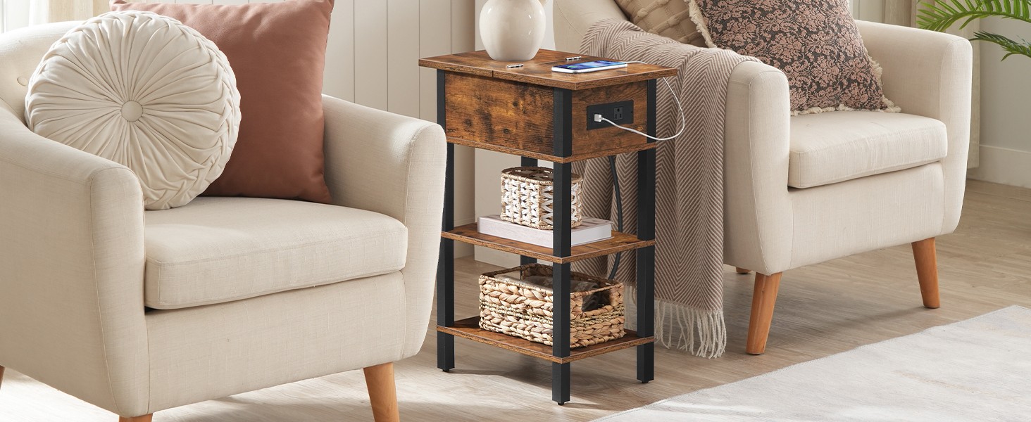 End Table with Charging Stat, Flip Side Table with USB Ports