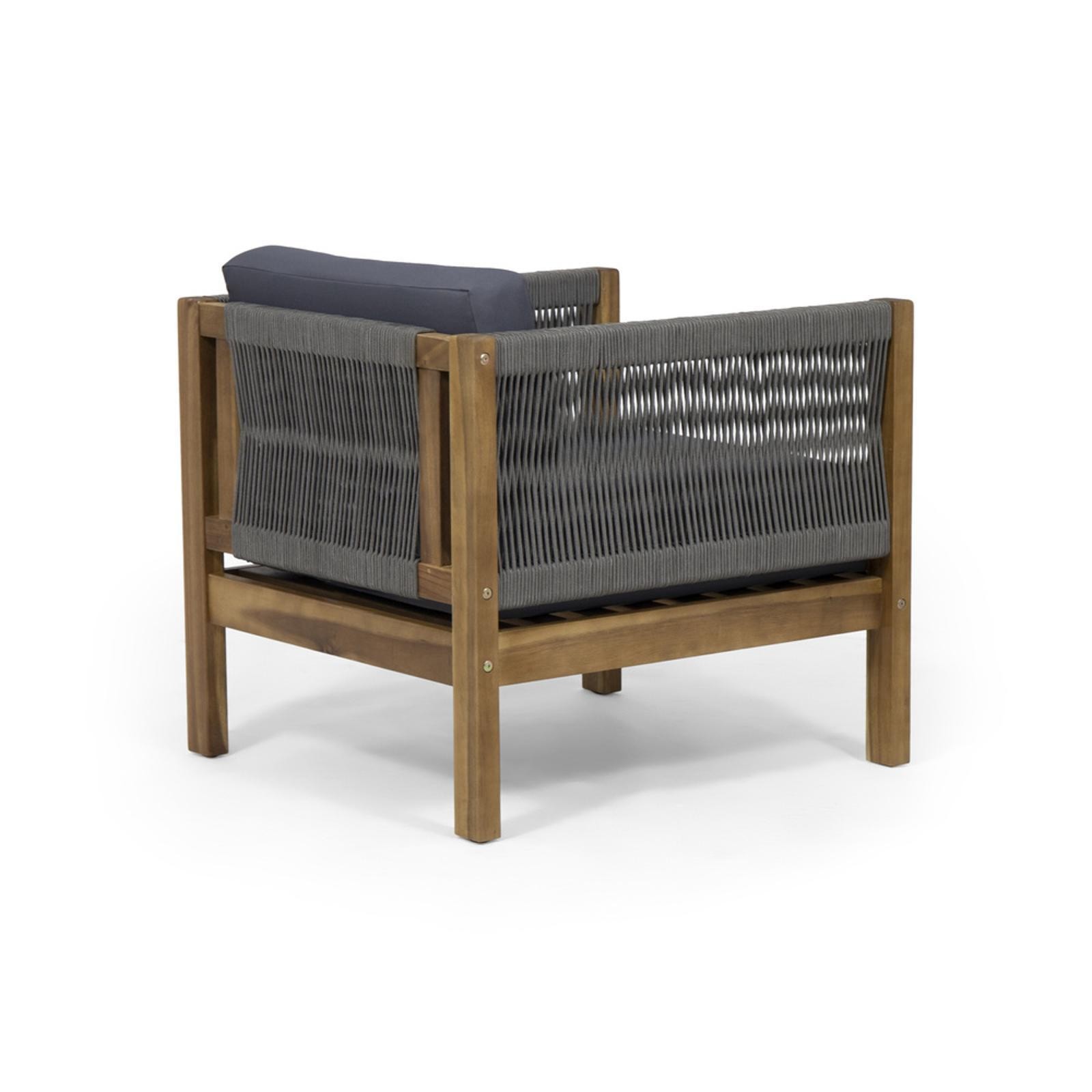 Modern Club Chair Set with Acacia Wood Frame, Rattan Rope Weave &