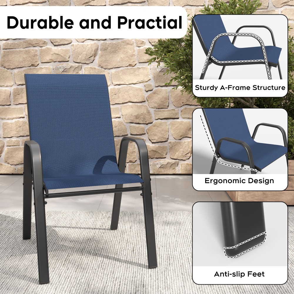 5Pc Outdoor Patio Dining Set with Umbrella Hole 4 Stack Chairs 350lbs Waterproof
