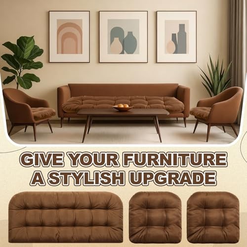 3 Pack Wicker Furniture Cushions Waterproof Outdoor/Indoor Tufted Wicker Brown