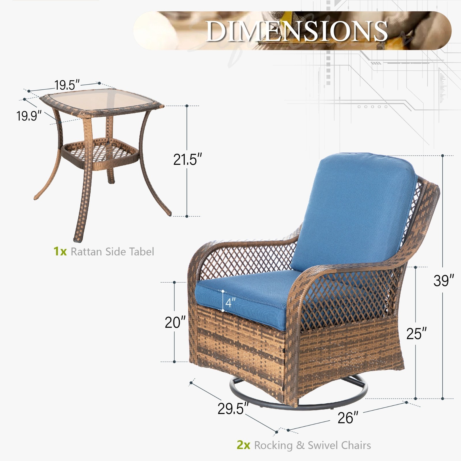 3Pcs Outdoor Furniture Patio Furniture Rattan Furniture Patio Conversation Set