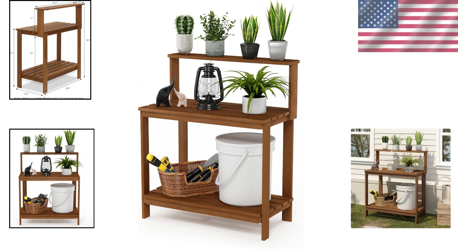 Durable Hardwood Potting Bench 42 Inch Tall with Teak Oil Finish for Outdoor Use