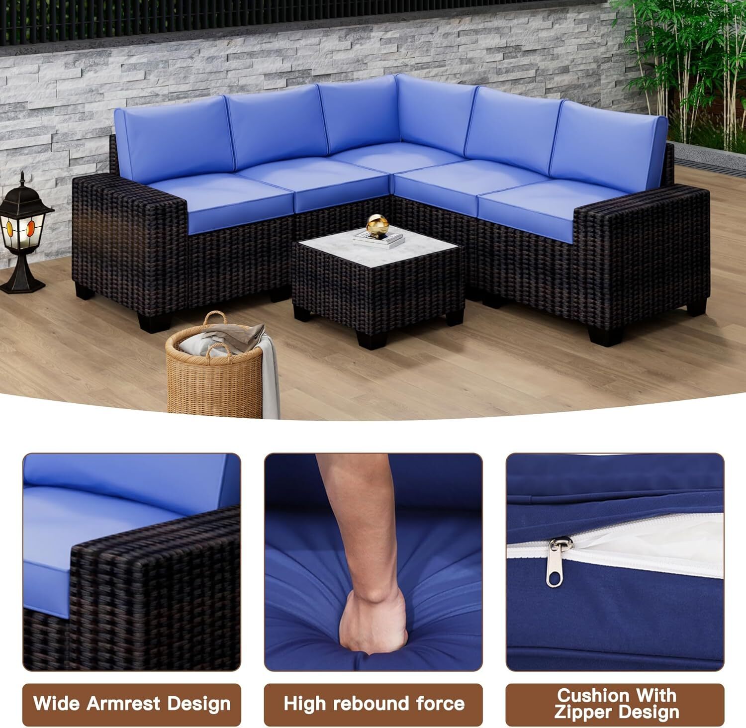 6-Piece Modular Outdoor Sectional Set, PE Rattan, UV/Weatherproof w/Coffee Table