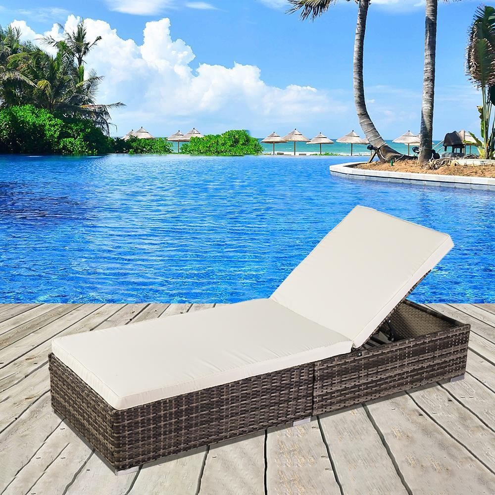 Adjustable Pool Chaise Lounge Chair Outdoor Cushion Rattan Wicker Patio Bench US
