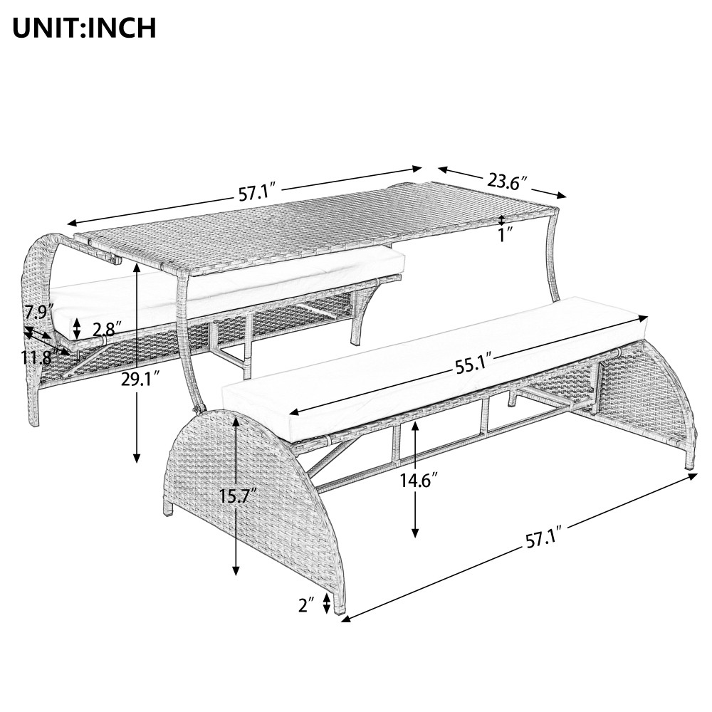 Versatile Outdoor Loveseat 2 Seats Sofa Convert to 4 Seats & Table Garden & Lawn