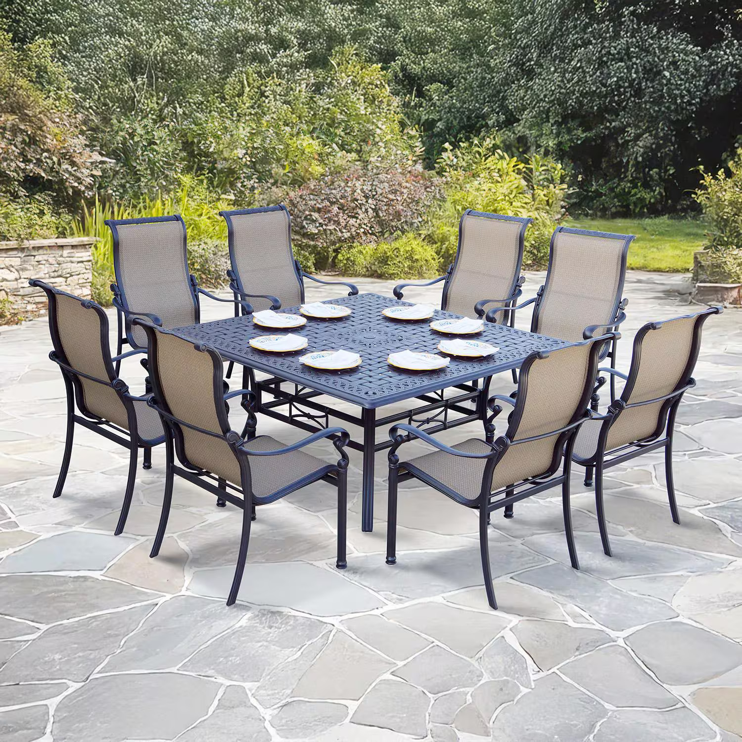 Monterey 9 Pc Cast Aluminum Dining Set in Irish Mix by Darlee