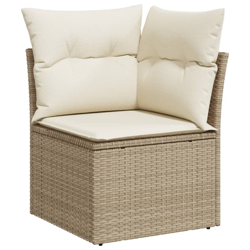 Garden Sofa Set Beige PE Rattan, powder-coated steel, 100% polyester