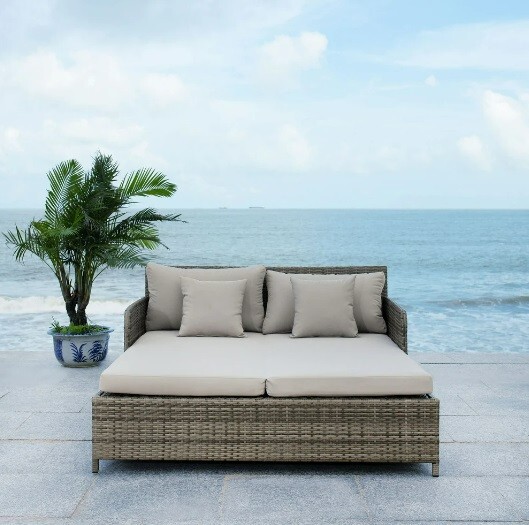 Grey Outdoor Patio Wicker Day Bed Pillow Cushion Rattan Pool Side Deck Sun Room
