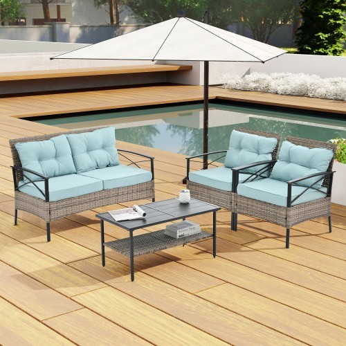 Patio Furniture Set 4 Pcs Outdoor Wicker Sofas Rattan Chair Wicker Conversation