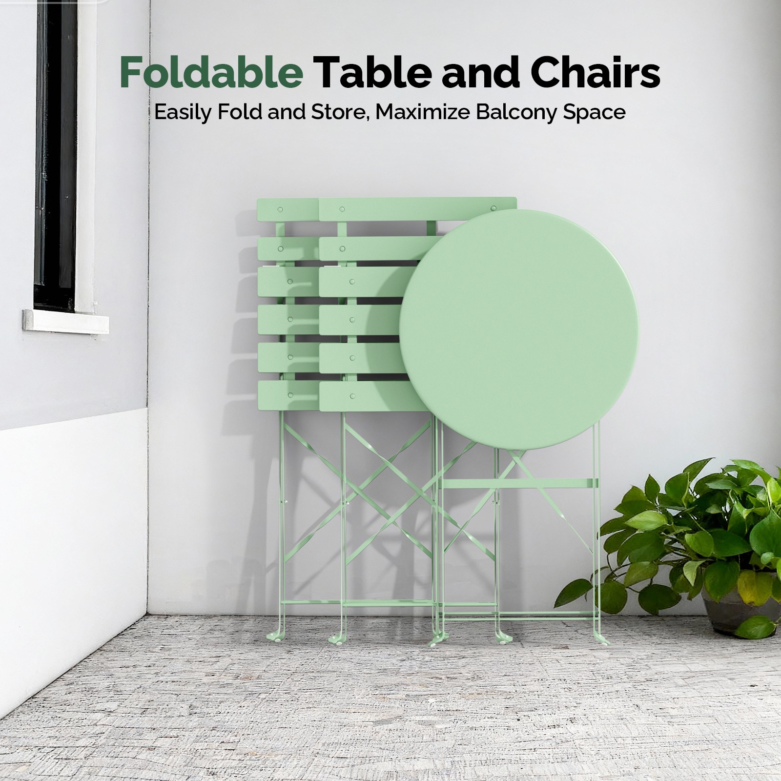 Set of 3 Folding Bistro Table Chairs Dining Set Weather-Resistant for In/Outdoor