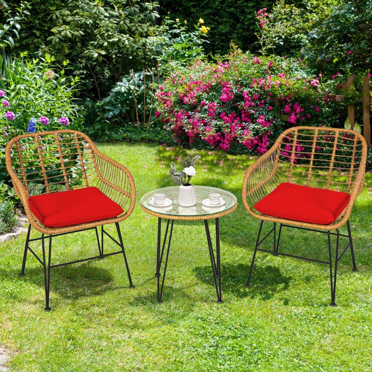 Sturdy Steel-Frame Rattan Set w/ Removable Cushion Covers