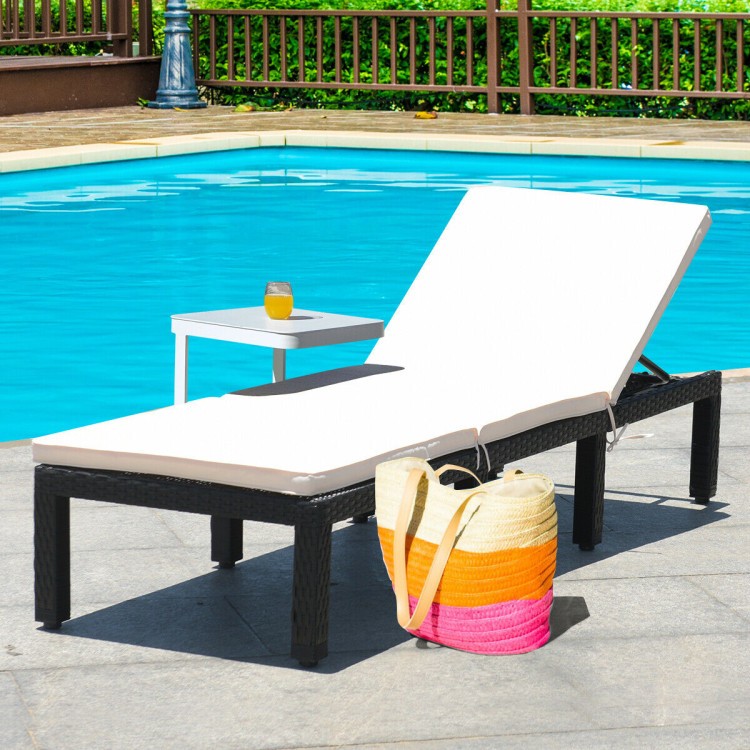 Outdoor Rattan Lounge Chair – 6-Position Adjustable Recliner with Cushions