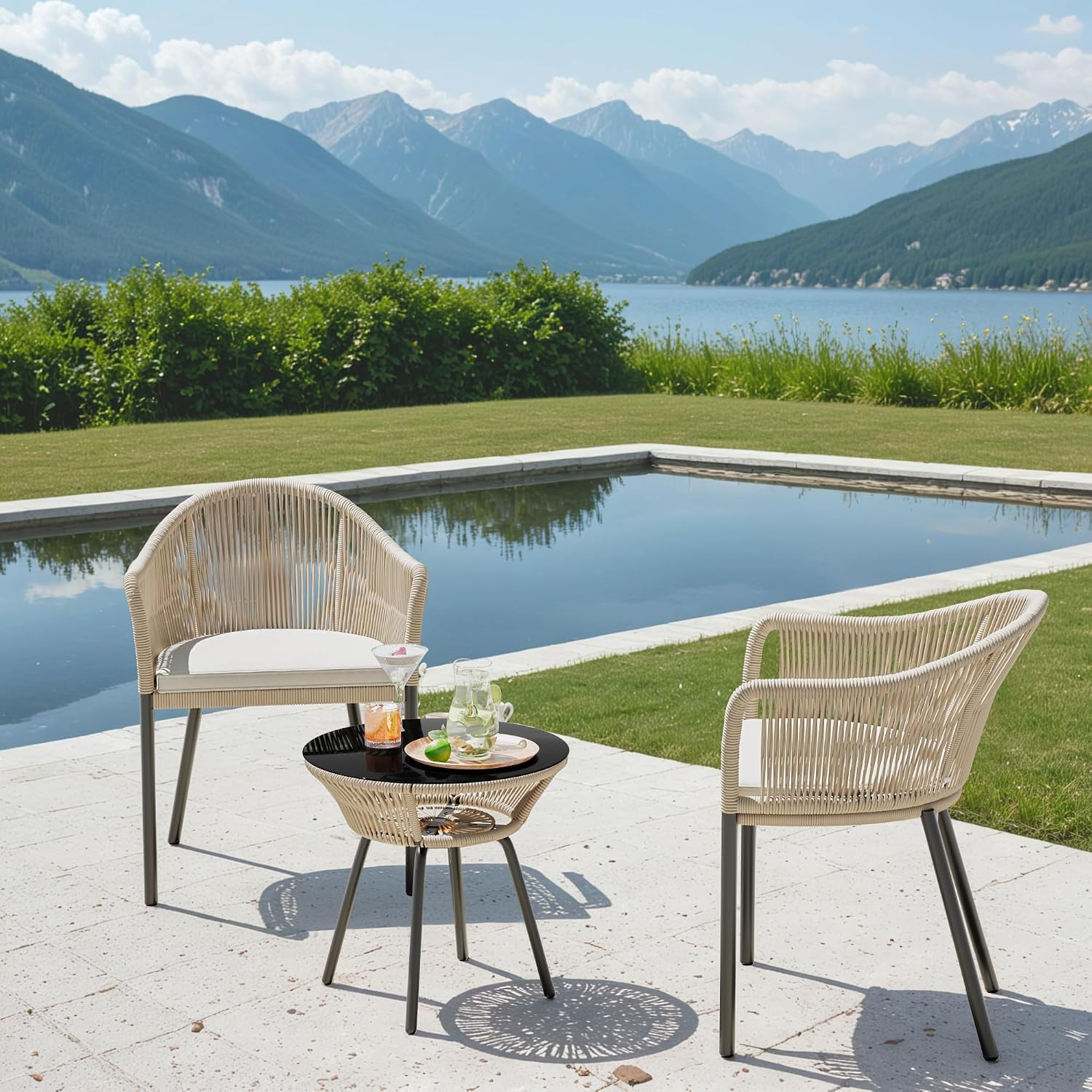 Devoko Patio Furniture Set 3 Pieces Rope Woven Bistro Set Outdoor Conversation S