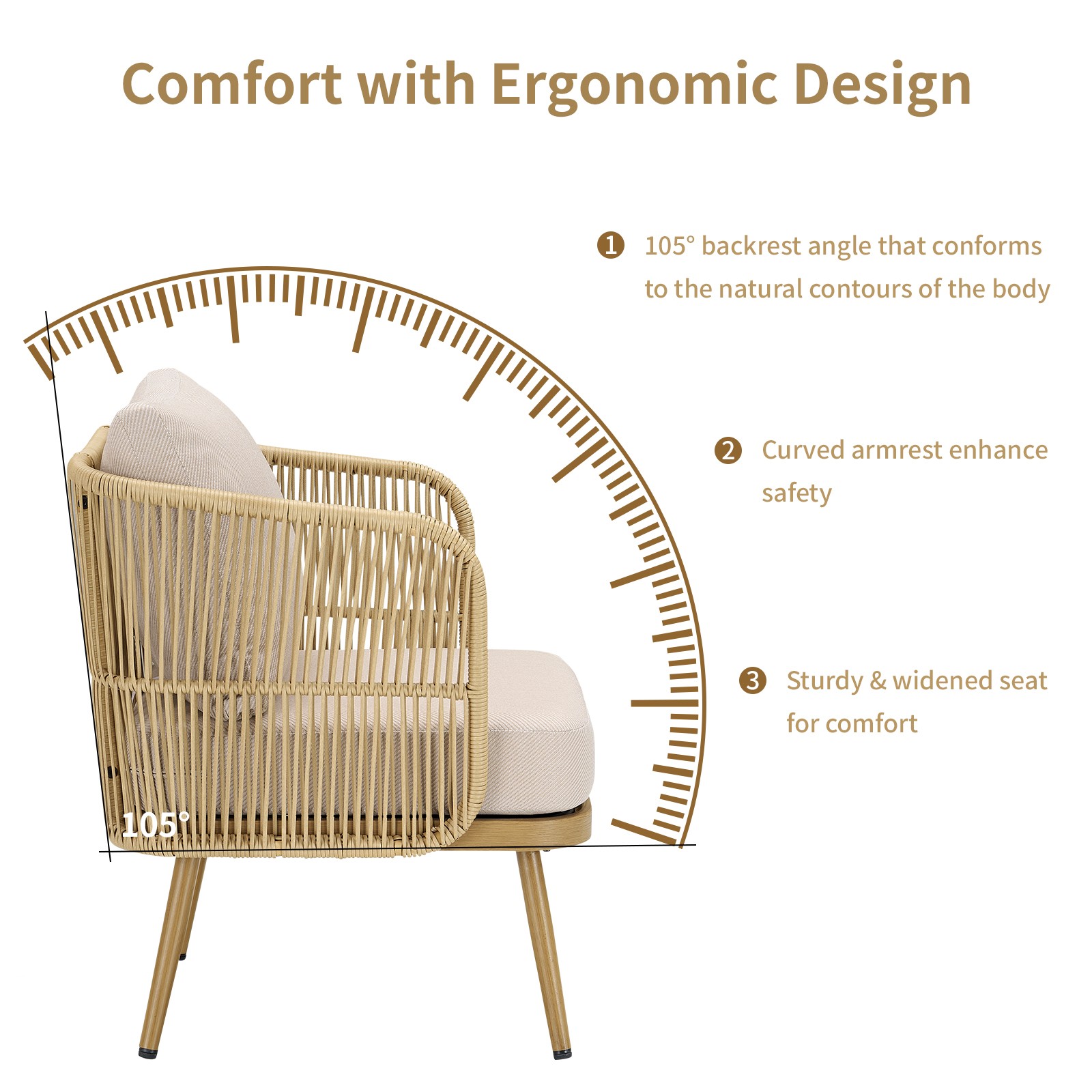 2-Piece PE Wicker Patio Chairs Set with 4″ Cushions, Barrel Chairs