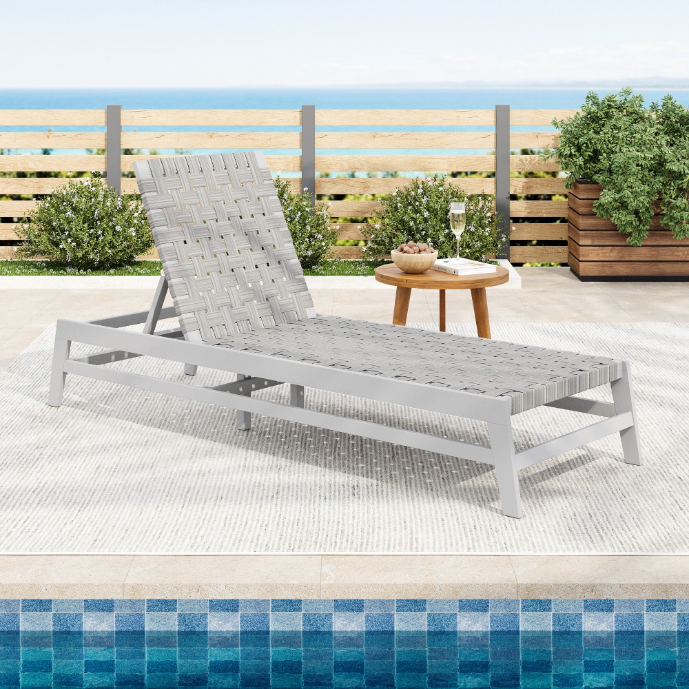 Outdoor Rope Chaise Lounge Wood Adjustable 4 Position Recliner Patio Poolside
