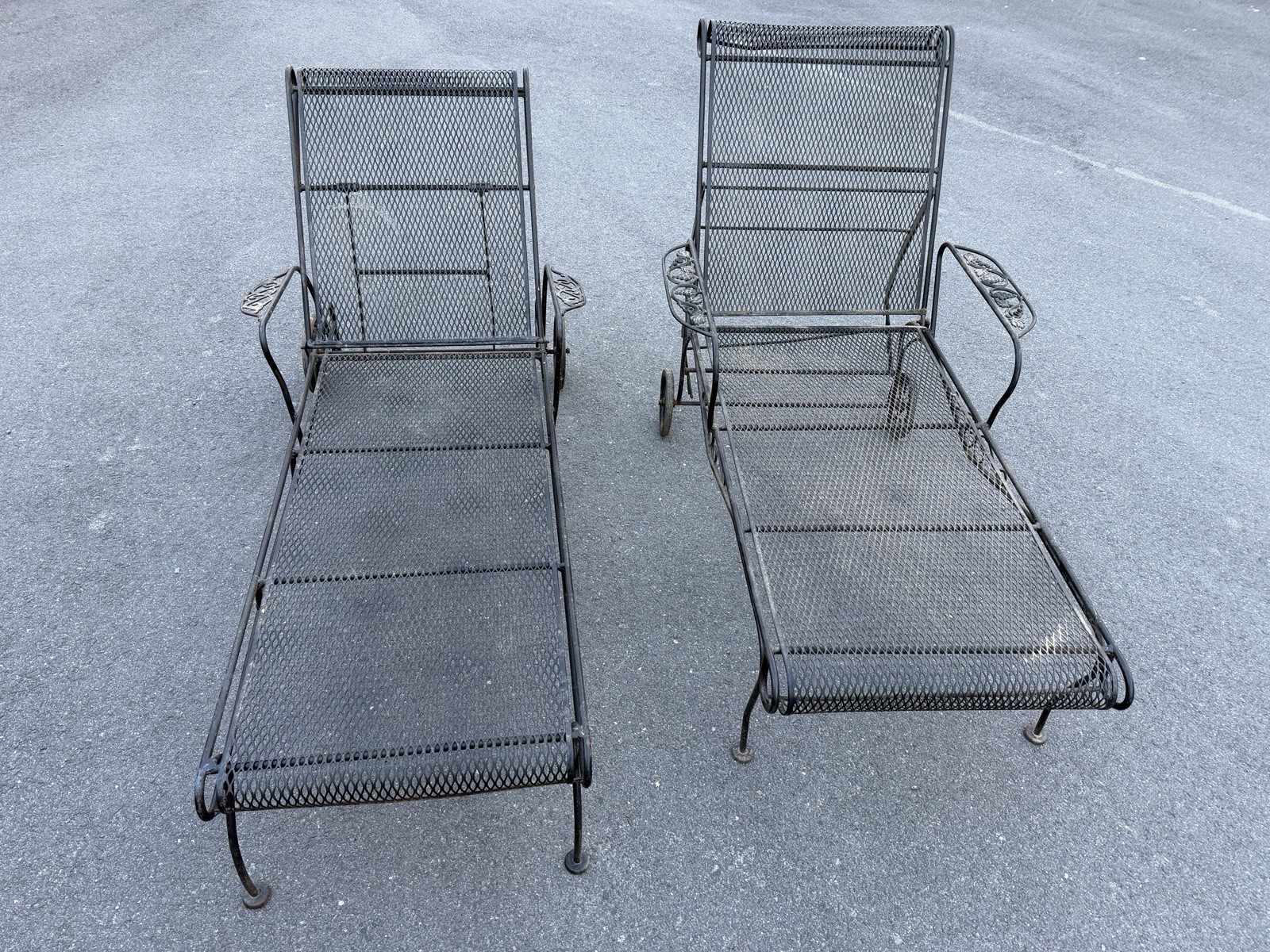 Beautiful Pair Of Vintage Wrought Iron Loungers *