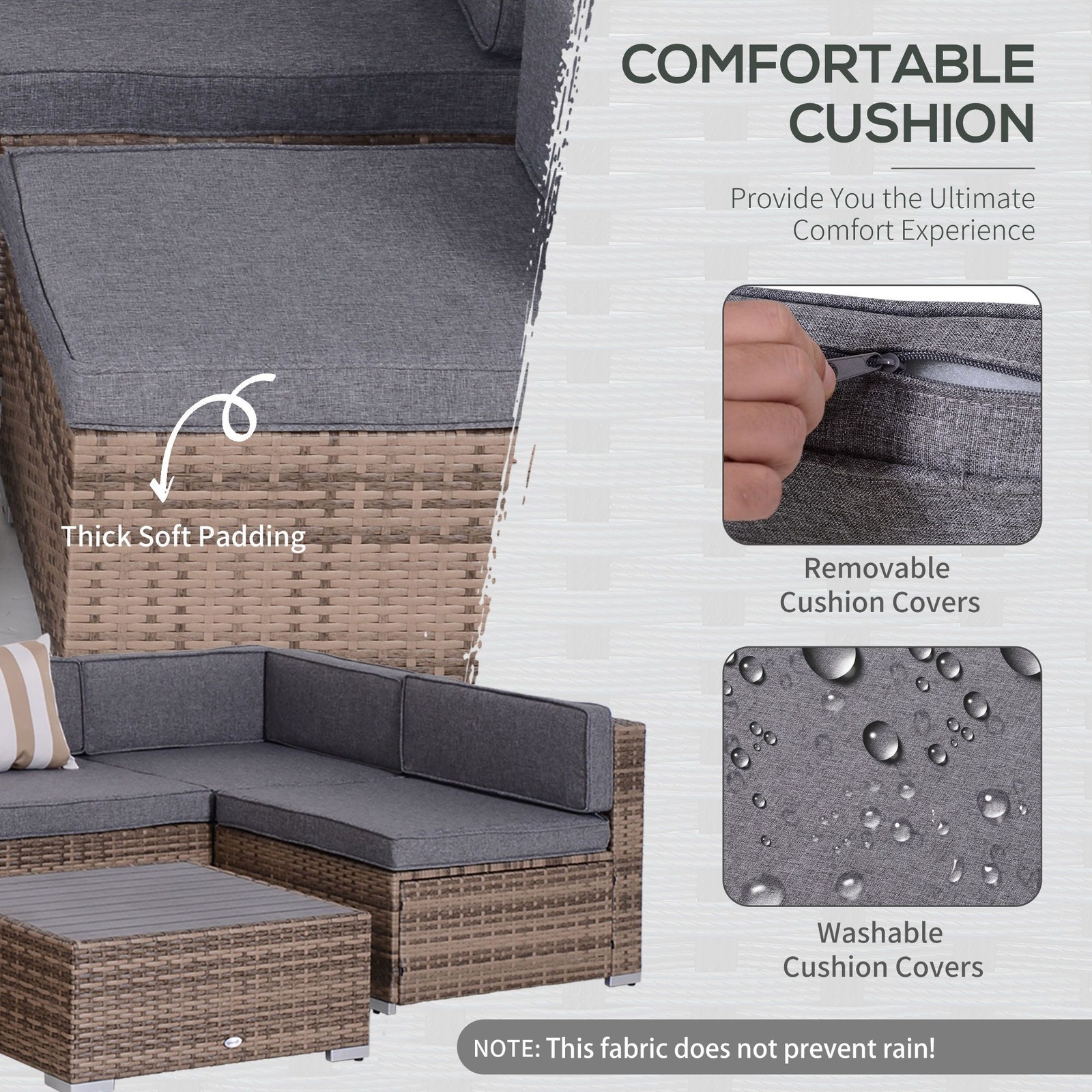 7-Piece Reconfigurable Outdoor Sofa Set, Gray Rattan, 350lb Capacity