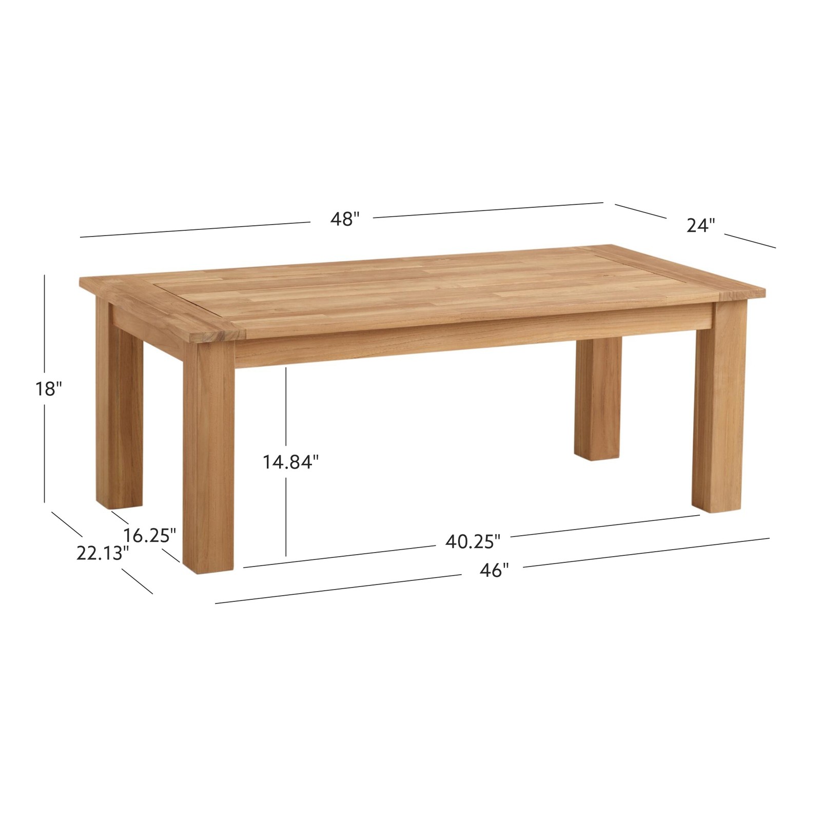 Linon Barlow Solid Teak Outdoor 18″ High Coffee Table in Natural Oil Finish