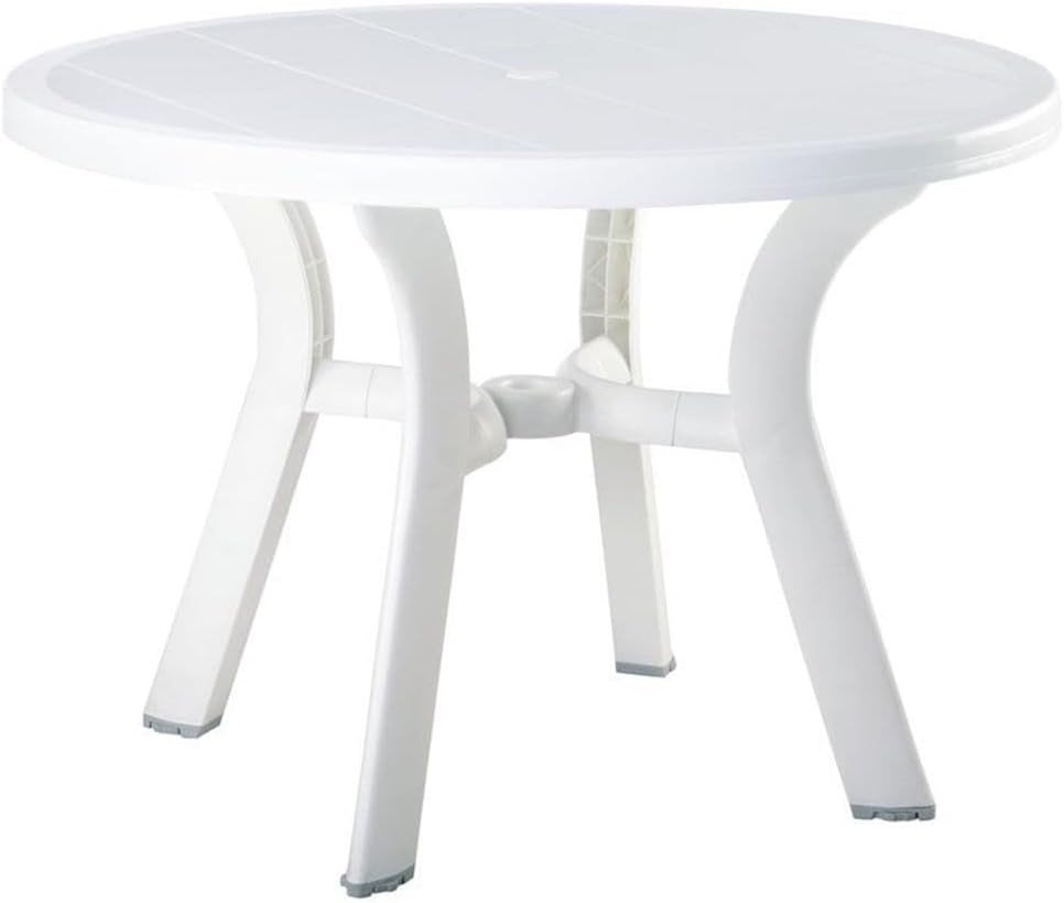 Truva Transitional Plastic 42″ Round Resin Patio Dining Table in White