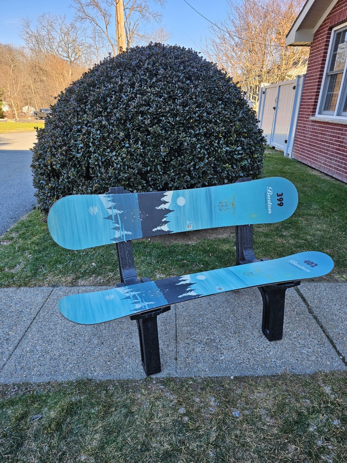 Burton Snow Board Bench made w/ real Burton Snow Boards & Recycled Plastic Legs